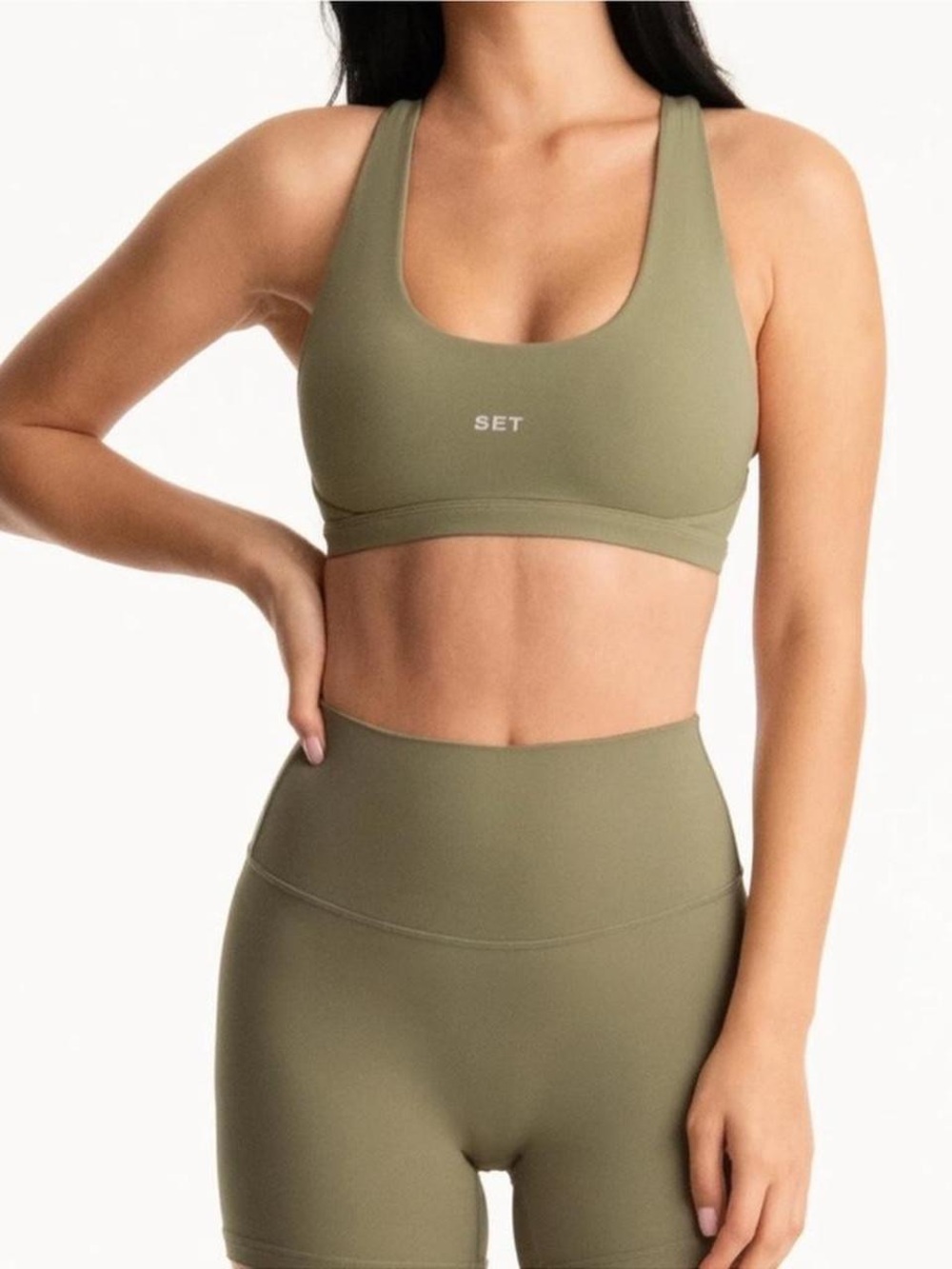 SET Active Club Set Breathe Bra and Breathe Shorts Set in Beachgrass-XXL-NWT